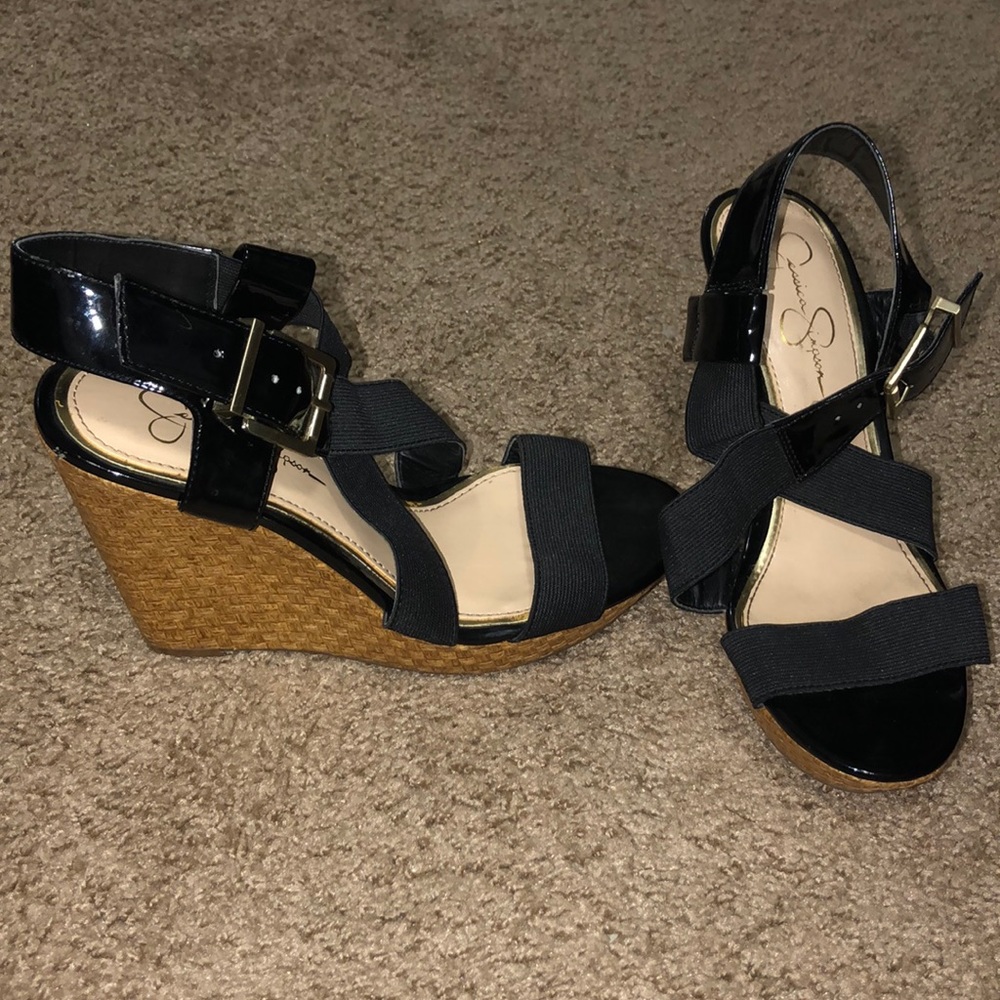 Jessica Simpson Black Wicker Wedges